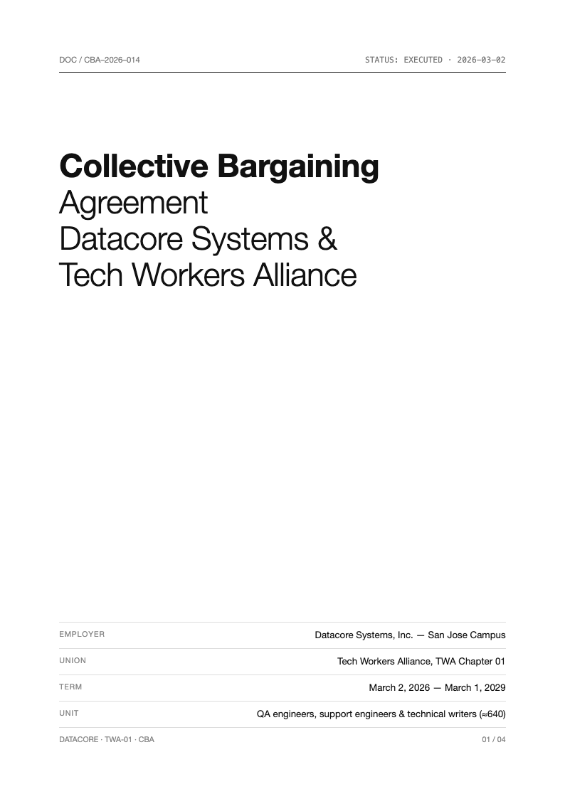 Tech minimalist collective bargaining agreement